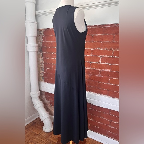 Sarah Pacini Midi Dress Techno Fabric Black Sleeveless Bias Cut Stretch Modern - Picture 7 of 16